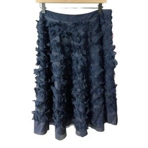 WYETH Womens Silk Ruffle Skirt Size 10 Navy Blue A-Line Party Formal NWT